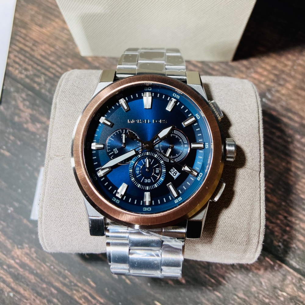NEW AUTHENTIC MICHAEL KORS GRAYSON SILVER BLUE